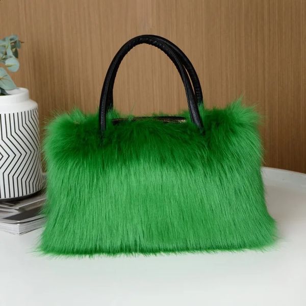 Sacos de noite Inverno Cor Brilhante Mulheres Faux Fur Boston Bolsa Moda Fluffy Plush Emendado Pu Couro Tote Bolsa de Alta Qualidade Bolsa Feminina 231118