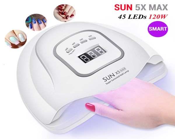 SUN X5 Max 120W UV LED Lâmpada para unhas 45 LEDs Lâmpadas inteligentes para secar unhas com sensor Display LCD para cura de esmalte em gel Ferramenta de manicure Y8166538