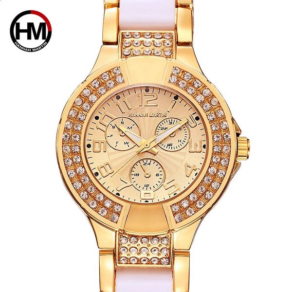 Outros relógios Hannah Martin Luxo Relógio de Ouro Mulheres Relógios Pulseira de Diamante Relógios Femininos Relógio Kol Saati Relogio Feminino Reloj Mujer 231118