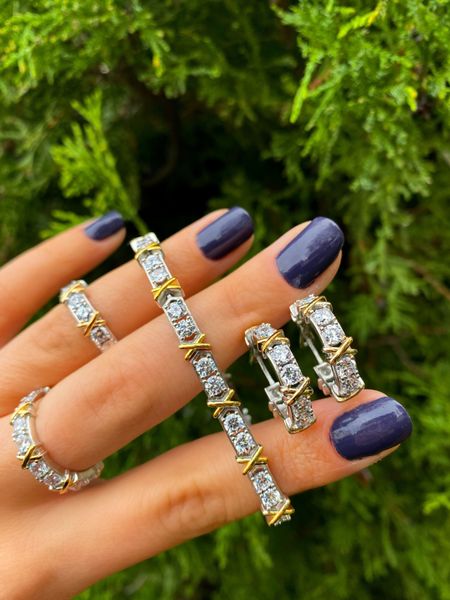 Neue Mode Zwei Tong X Finger Ring Ohrring Set mit Cz Gepflastert Schmuck Set für Frauen Dame Hochzeit Schmuck großhandel