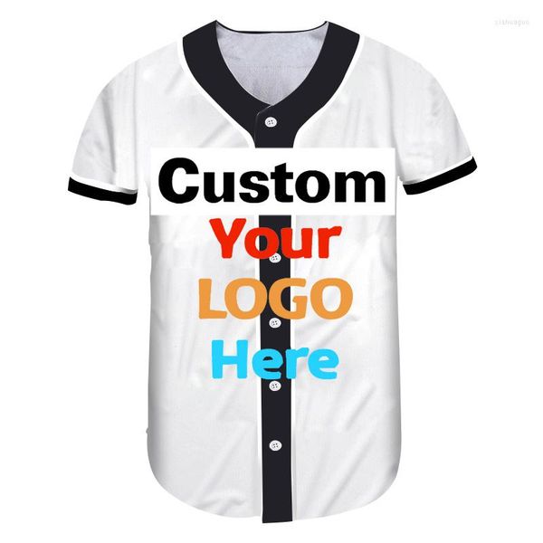 Camicie casual da uomo Camicia da baseball fai-da-te Personalizza il tuo numero di nome T-shirt con bottoni stampati in 3D Cardigan da uomo a maniche corte estivo