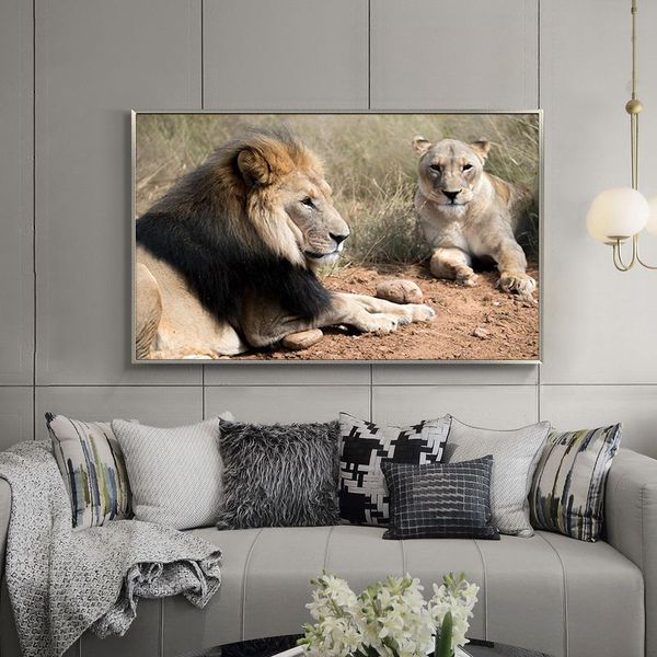 Дикие львы и тигр животные натуральные холст плакаты рисовать и принты Cuadros Wall Art Picture для жилой комнаты домашний декор