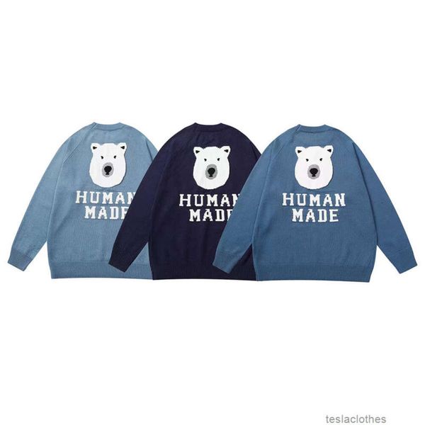 Дизайнерские свитера, модная повседневная одежда, толстовки с капюшоном, человеческая спина, вязаный жаккардовый свитер с белым медведем на осень/зиму, свободный свитер для пар с круглым вырезом