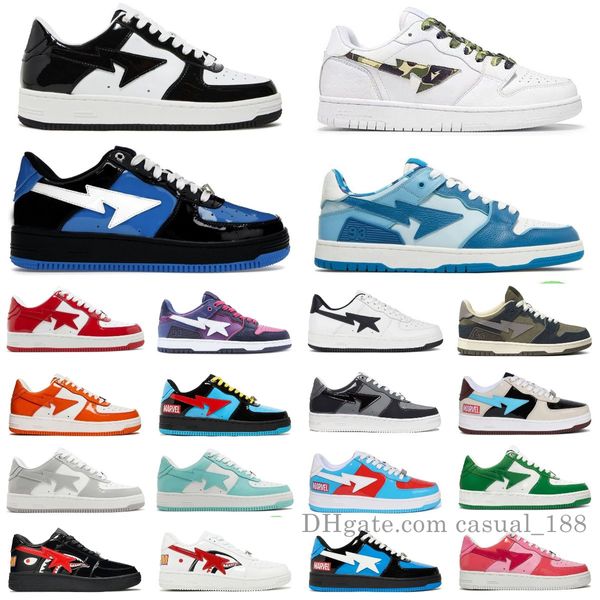 com caixa A Bathing Ape Sk8 Homens Mulheres Sapatos Casuais Sta Low ABC Camo Estrelas Branco Preto Verde Vermelho Amarelo Roxo Designer Sneakers Plataforma Skate Treinadores Jogging