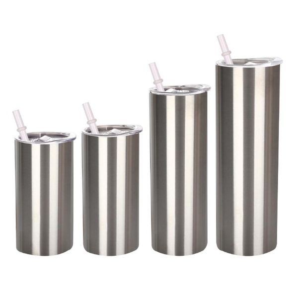 Toptan! Paslanmaz Çelik Renk Tumbler Çift Duvar Yalıtılmış İçki Süpürge ve Kapat Kapağı 15oz 20oz 20oz Gümüş Kupalar B0029