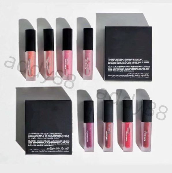 H flüssiger matter Make-up-Lippenstift-Set, rosa, nackt, rot, braun, 4 Stile, Lippenstifte, 4 Stück/Set, Matt-Lippenstift-Kit