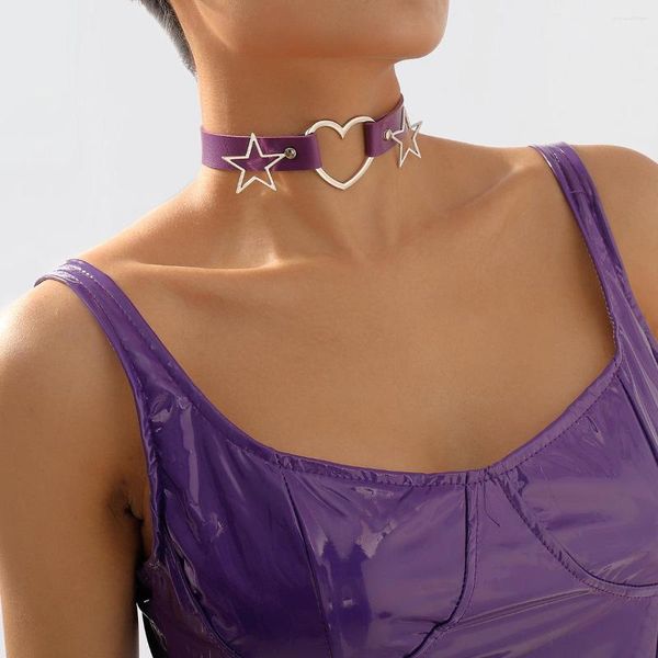 Girocollo Moda Sexy Cuore Stella Donna Uomo Viola Punk Gotico Alternativa Schiavo Cuoio Trazione Corda Catena Bondage Collana Gioielli