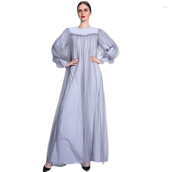 Ethnische Kleidung Elegante Frauen Mesh Muslim Kleid Puffärmel Islamisch Arabisch Abaya Party Brautkleid Dubai Mittlerer Osten Malaysia Mode