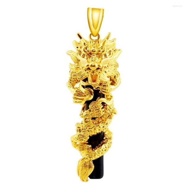 Anhänger Halsketten Drachenkette Schwarze Säule Est Gelbgold Gefüllt Herrenschmuck Hip Hop Style