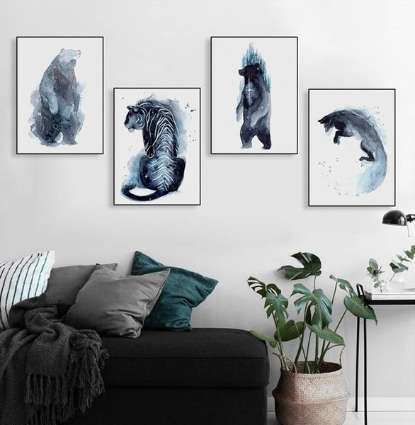 Aquarell Wilde Tiere Tiger Bär Fuchs Leinwand Big Print Poster Wand Kunst Bild Moderne Wohnzimmer Home Decor Gemälde Kein Rahmen8711624