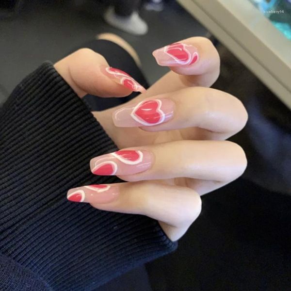 Nagelgel 24pcs Love Printed Patch Rose Red Mode Maniküre Falsche Nägel Sparen Sie Zeit Geschenke für Mädchen