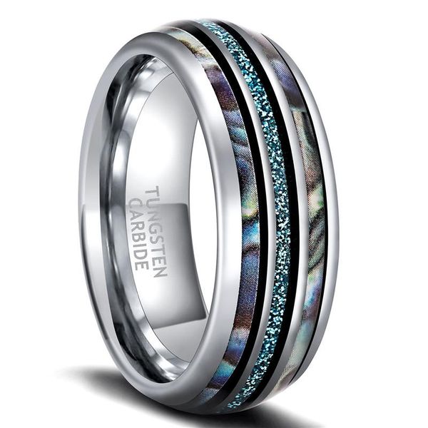 Anéis de casamento 8mm de luxo de tungstênio anel de carboneto de tungsten blue opala embutido homens homens de noivado baguea homme anillo hombre size15wedding ringsweddingding