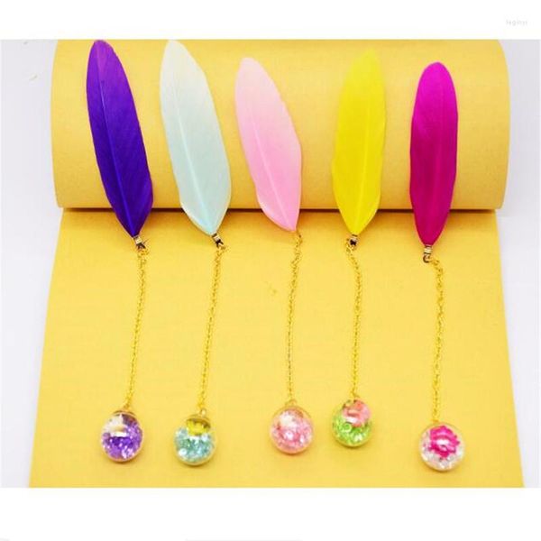 Colorido Feather Glass Ball Bookmark Boxed Pingente Titular Office Papely Papel Mark NOVYTY Itens do presente do professor