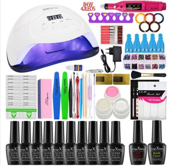 Conjunto de manicure 36548090w lampnail máquina kit elétrico prego gel polonês kit conjunto de unhas 10 cores polonês para ferramentas de arte 3312542