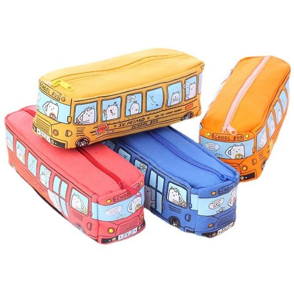 Infantil Lápis Saco de Cartoon Bus de ônibus Escola Bolsas de papelaria