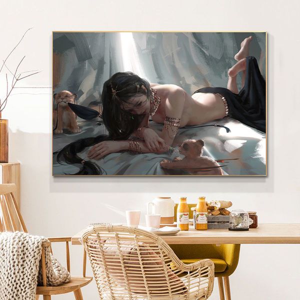 Mode Schöne Nackte Mädchen Leinwand Malerei Moderne Nordic Frau Poster Und Drucke Wandkunst Bild Für Schlafzimmer Wohnkultur