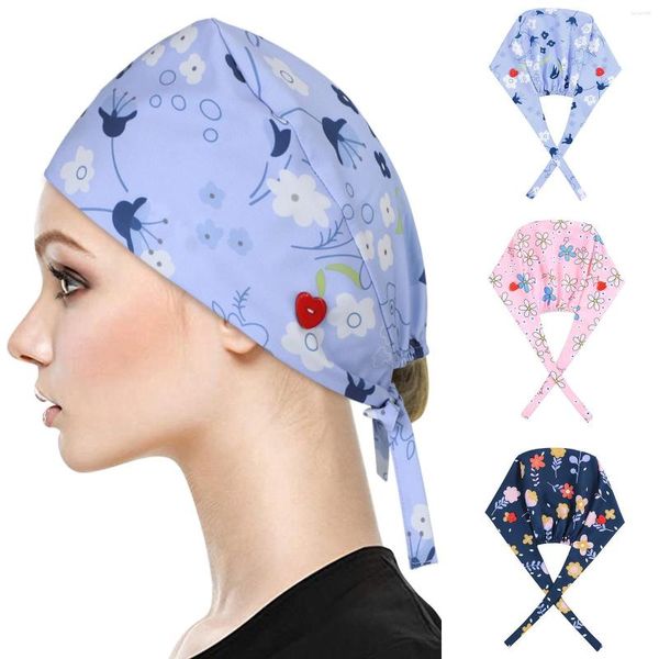 Top Caps 3pcs Moda Baskılı Düğme İş Şapkası Sıradan Unisex Scrub Cap Beyzbol Paketi Kadınlar Ayarlanabilir