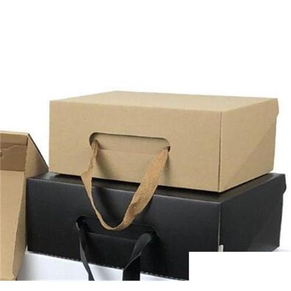 Embrulhado de presente Rec Fold Carton Kraft Paper corda Presentes Recipiente Black Brown Branco Organizador Sapatos de armazenamento Botas portáteis M2 Drop Dhkib