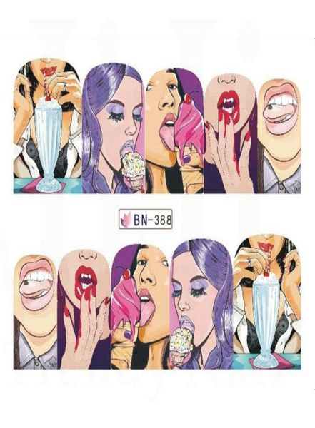 Adesivo per nail art fai-da-te per trasferimento d'acqua 12 pezzi Set disegni pop art Decal Cool Girl Labbra Decorazioni Involucri completi Unghie JIBN3853963335272