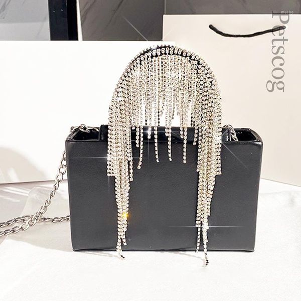 Abendtaschen Glänzende Strass Tasche Luxus Designer Handtaschen 2023 Frauen Kristall Quaste Geldbörse Lady Black Mini Tote Chain Strap