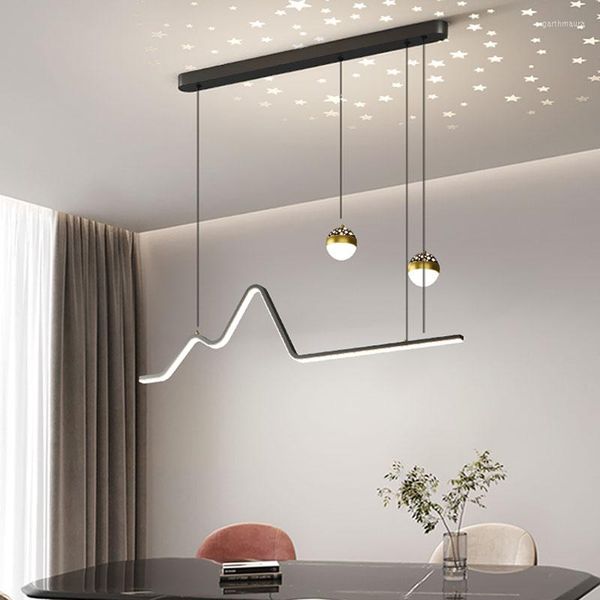 Lustres de lustres modernos linearidade linearidade para sala de jantar mesa de cozinha lâmpadas pretas de controle remoto iluminação pendurada