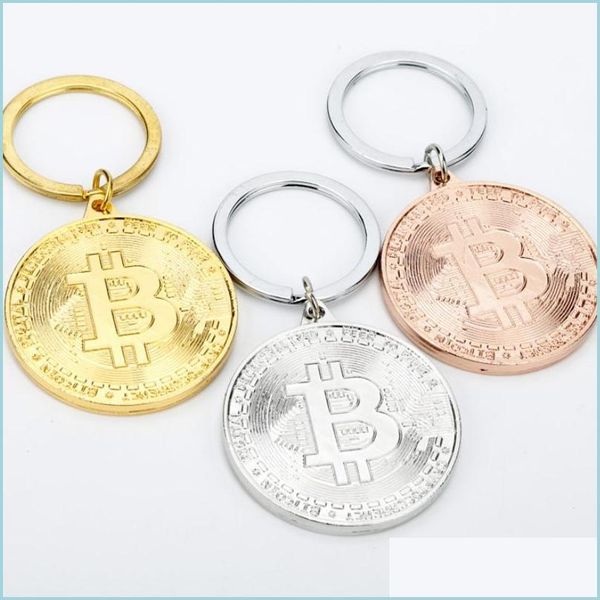 Bomboniera Bitcoin Coin Portachiavi Placca d'oro Btc Token Portachiavi Novità Portachiavi in metallo Commemorativo Souvenir Regalo Goccia Consegna Hom Dhx46