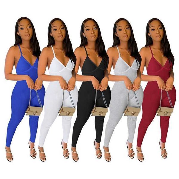 Pit Rib Bodycon Jumpsuits Frauen Casual Yoga Active Strampler für den Sommer Sexy Hosenträger Rückenfreier Stretchy Bodysuit Club Wear