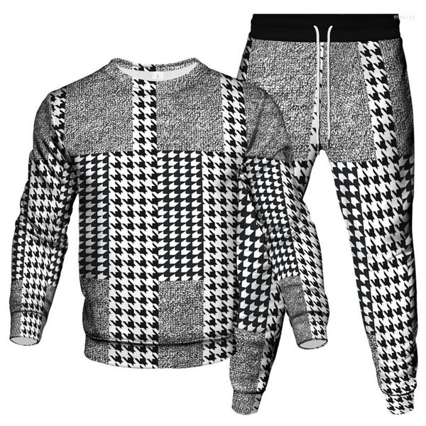 Herren Trainingsanzüge Herren Vintage Style Trainingsanzug Geometrisches Hahnentrittmuster Leopardenmuster Gedruckte Kleidung Sweatshirt Hosen 2 Stück Damen Outdoor