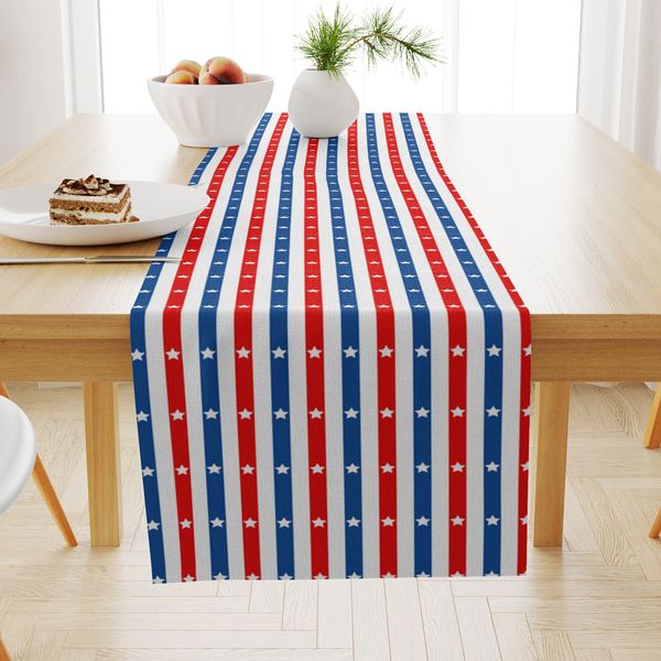Runner da tavolo stampato in lino per il giorno dell'indipendenza americana Tavolo da pranzo per soggiorno americano Panno decorativo Festival Tovaglia da caffè
