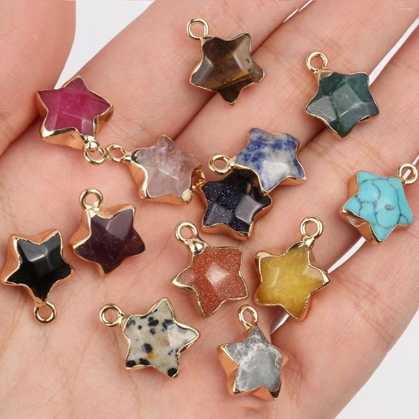 Colares pendentes 1pcs formato de estrela, rosa -rosa quartzo turquesa jade stone charts para jóias fazendo colar diy women acessório 16x13mm