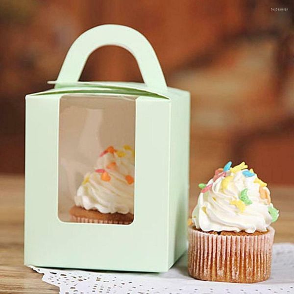 Confezione regalo 5 pezzi Mini scatola per torte portatile Scatole per cupcake Dessert Pasticceria francese Muffin singolo Cottura mousse Festival Confezione per feste