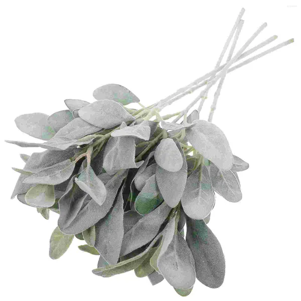 Fiori decorativi 5 pezzi Imitazione foglie di orecchie di pecora Piante verdi Rami di plastica finti Agnello Floreale Verde Stelo Tessuto Foglia di eucalipto