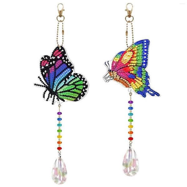 Estatuetas decorativas 2pcs Cristal Light Wind Chimes Mosaic Diamond Art Craft Diy Crianças de dupla face adultos pendurados decoração de pingente em casa