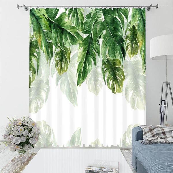 Tenda 3D Verde Foglia di banana Farfalla Pianta tropicale Scenario naturale Ombreggiatura Tende in poliestere per camera da letto Soggiorno Decorazioni per la casa Gancio