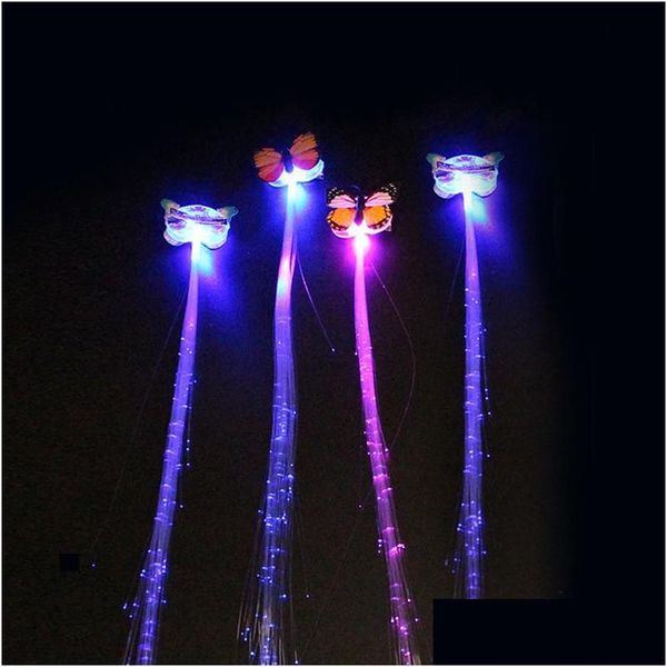 Decoração de festa 35cm Butterfly Luminescence Ponytail Girl fibra óptica Noctilucent Hairpin colorf Crianças LED Toys Glow 0 75Jf O2 DHWBX