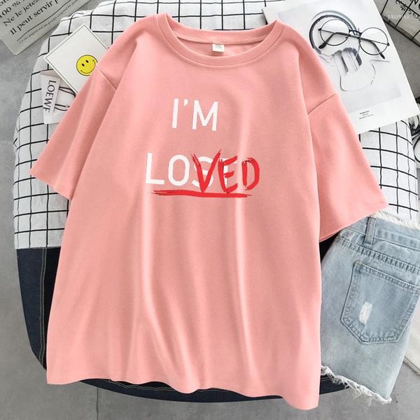 Kadın Tişörtleri Kadın Yumuşak Nefes alabilen T-Shirts O boyunduruk Gevşek Tee Giyim Yaz Moda Üstleri Kadınlar Sevildiğim Sokak Mektubu Stili