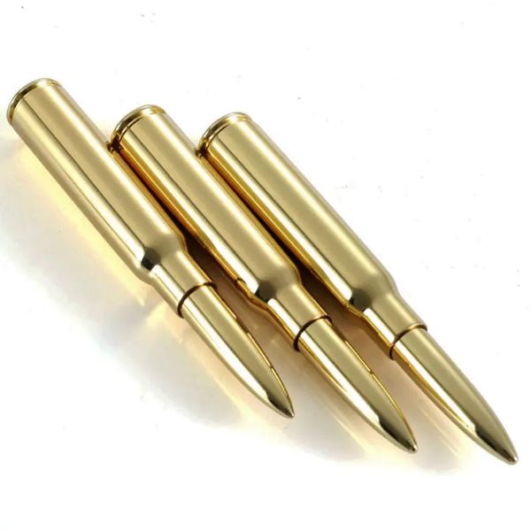 Tactical Metal Bullet Ballpond Pen Man Gifts Cool Pocket Outdoor Pocket Mini cápsula de caneta caneta Carcaço de gola dourada Brass
