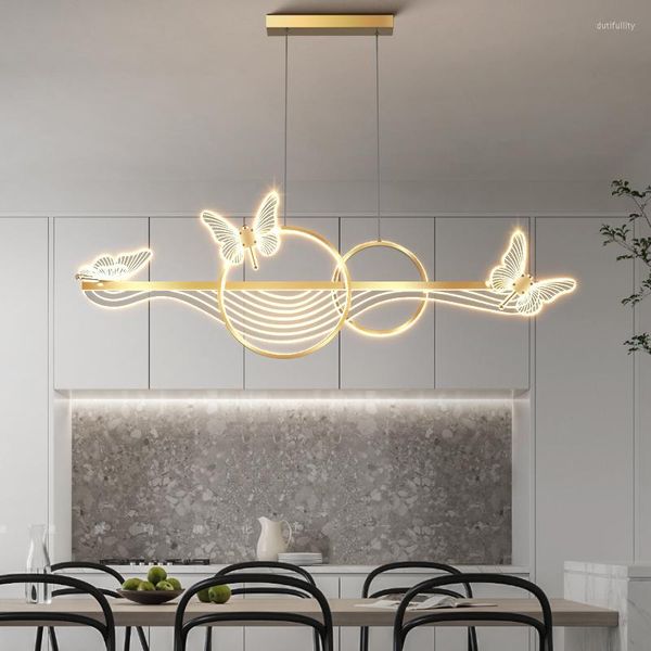 Lampade a sospensione Nordic Light Sala da pranzo di lusso Lampadario a LED Moderno rettangolare nero / oro Cucina Studio creativo