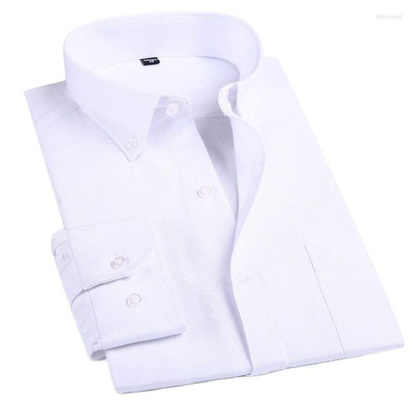 Camisas de vestido masculinas, design de gola respirável confortável, design masculino, listrado oxford girando a camisa de manga casual de manga longa longa