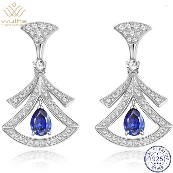 Stud Küpe Wuiha Lüks Armut Kesim Aquamarine Safir Courdum 925 STERLING Gümüş Yıldönümü Hediyesi Güzel Takı Damağı