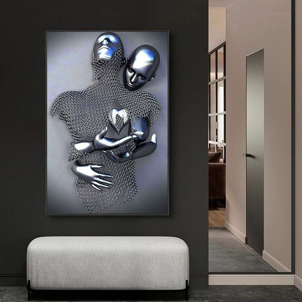 Metal Figura Escultura Arte da Arte Pintura Arte da parede Estátua romântica Posters e impressões quadro para a decoração da casa da sala