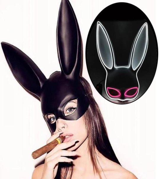 Party Masken Leuchtende LED Maske Cosplay Kaninchen Kostüme Zubehör Sexy Bunny Halbe Gesicht Frauen Maske Für Bühne Leistung Karneval S1681242