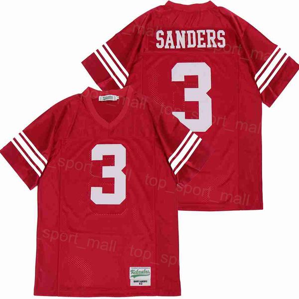 High School Football 3 Barry Sanders Jersey Heritage Hall Moive Puro cotone traspirante Red Team College Stitch University Per gli appassionati di sport Pullover HipHop Uomo Saldi