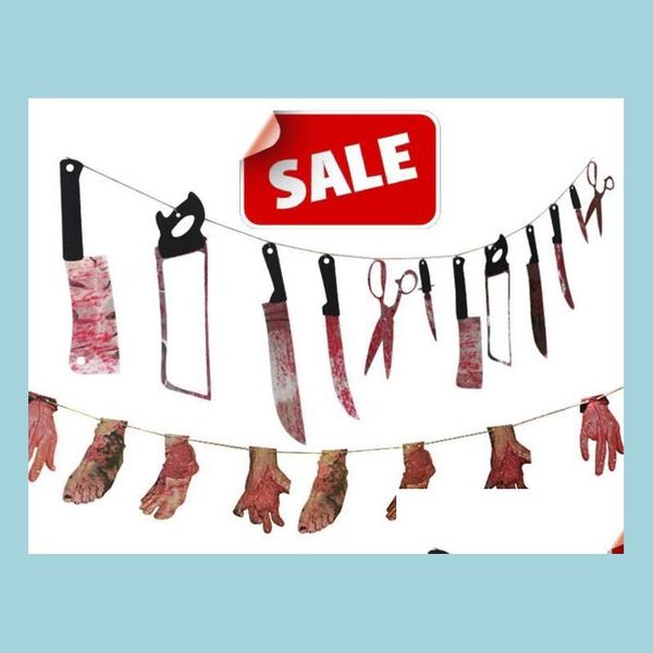 Banner Bandiere Halloween Prop Haunted House Decor Tortura Strumenti per il corpo insanguinato Parti mozzate Ghirlanda Clubing Gory Party Appeso Decoratio Dhm4U