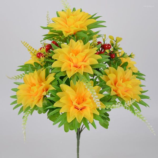 Декоративные цветы 10 голова искусственный хризантеммский подарки цветов для размещения кладбища пластиковая симуляция подделка