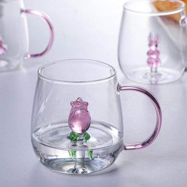 Bicchieri da vino 3d cartone animato vetro animale tazza alta borosilicato succo di frutta bevanda fredda tè le latte tazze da caffè di San Valentino