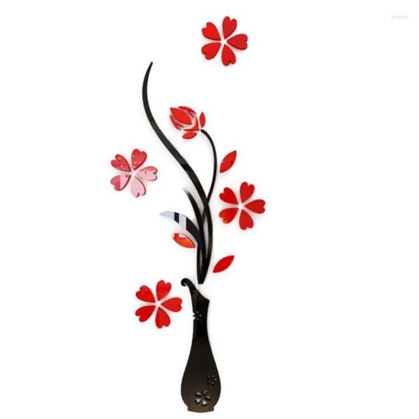 Wandaufkleber Rote Blume Acryl Aufkleber Abnehmbare Vase Muster Wandbild Tapete Für Flur Dekor Sofa Hintergrund DIY Art Decals