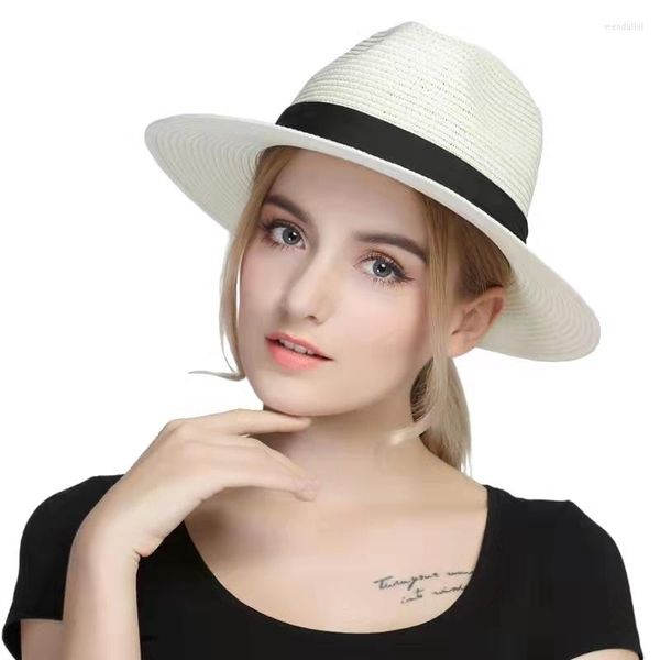 Hüte mit breiter Krempe Mode Natur Panama weicher Strohhut Sommer Damen Herren Strand Sonne UV-Schutz Fedora Großhandel