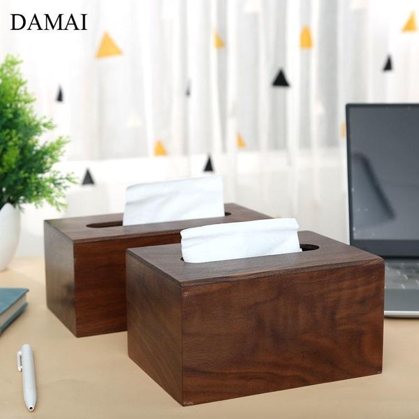 Caixas de tecidos Walnut Wood Wood Europeu Vintage Simplicity Dinner Table Douther Holder Desktop Paper Storage Box Home Decoration Modern