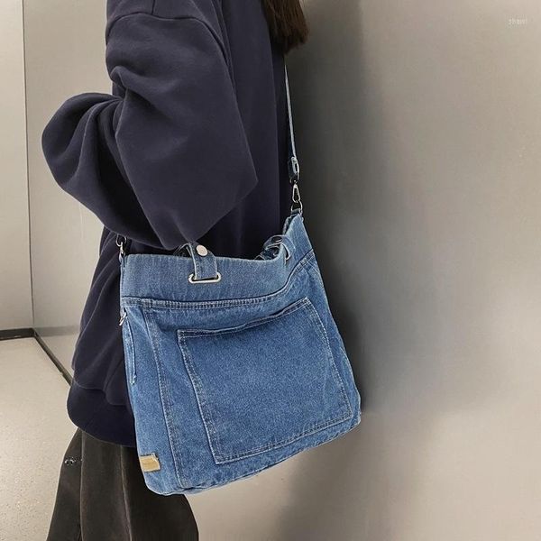 Abendtaschen 90er Jahre Mode Y2K Denim Textil Hobo Soft Slouchy Seitentasche Stoff Ita College Book Laptop Big Capacity Sling Handtasche Messenger